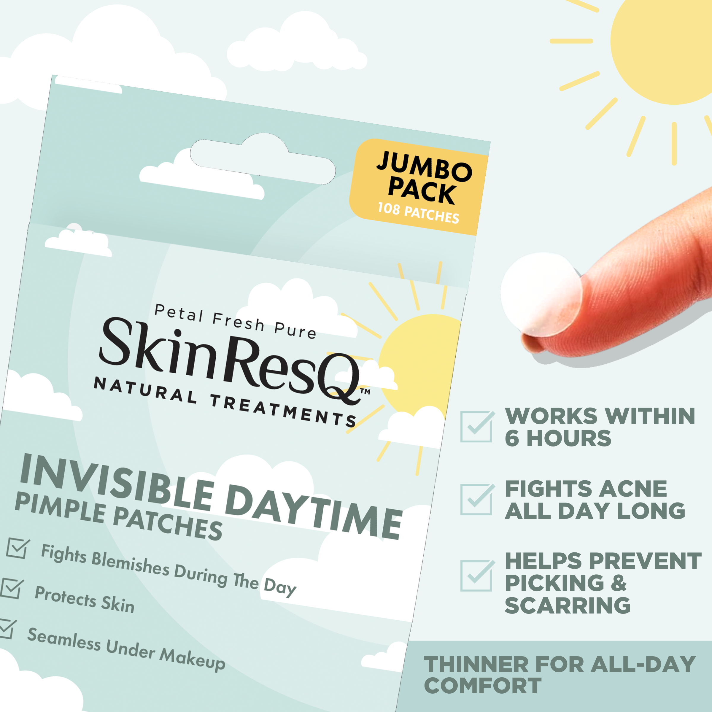 Skin ResQ Invisible Daytime Pimple Patches – Jumbo Pack (108 Count)
