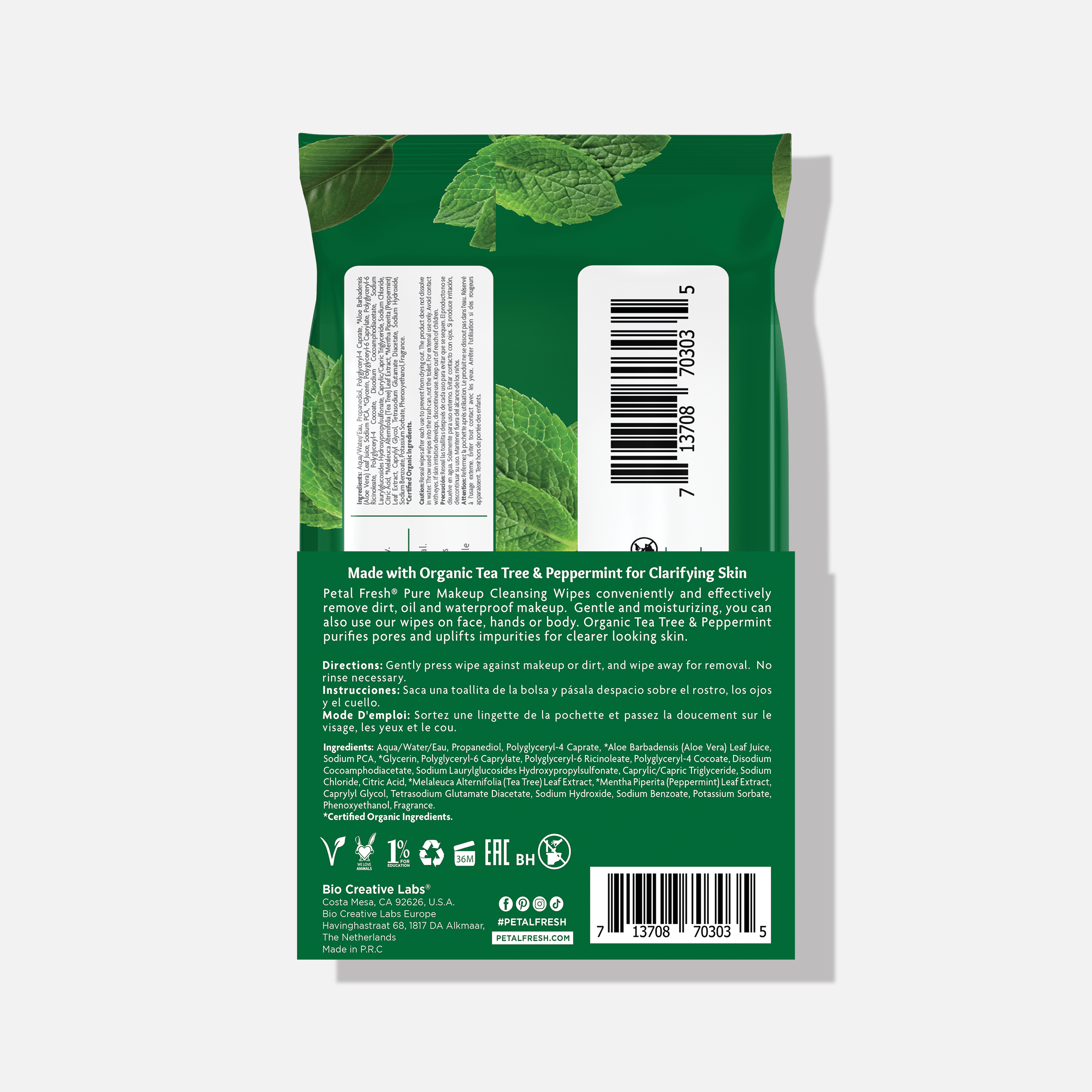 Clarifying Tea Tree & Peppermint Makeup Removing Cleansing Wipes