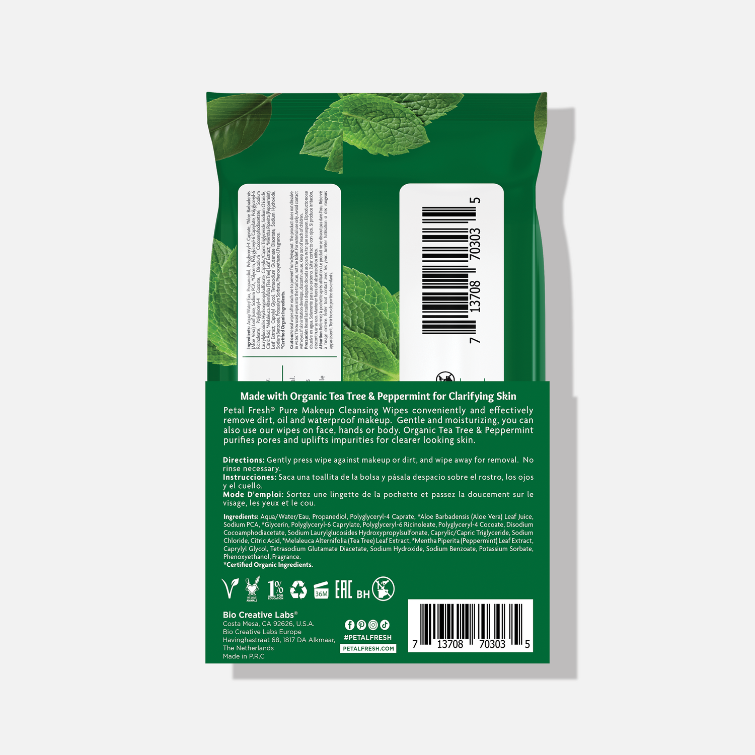 Clarifying Tea Tree &amp; Peppermint Makeup Removing Cleansing Wipes